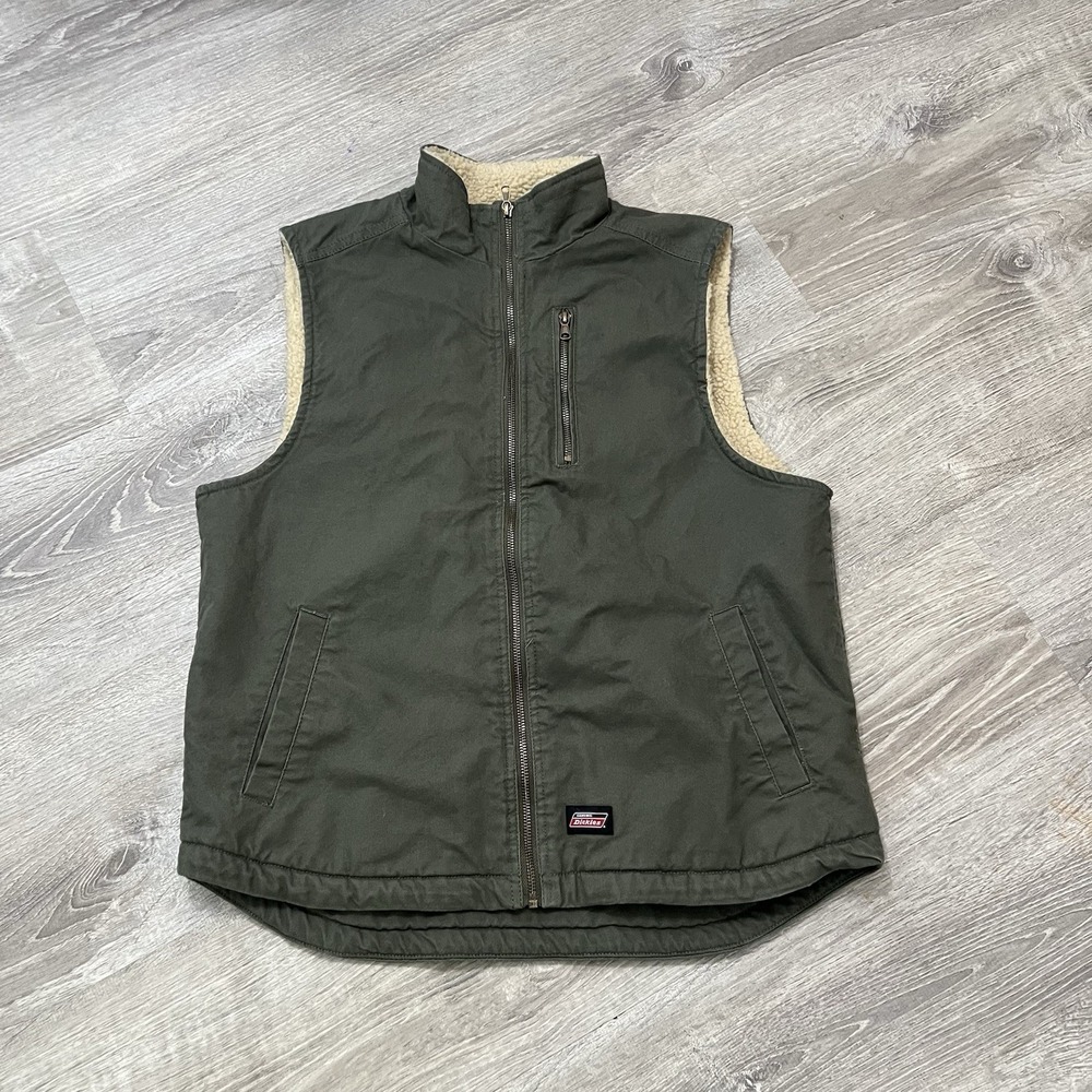 Dickies Vest Mens L (42-44) Olive Green Canvas Sherpa Lined Workwear